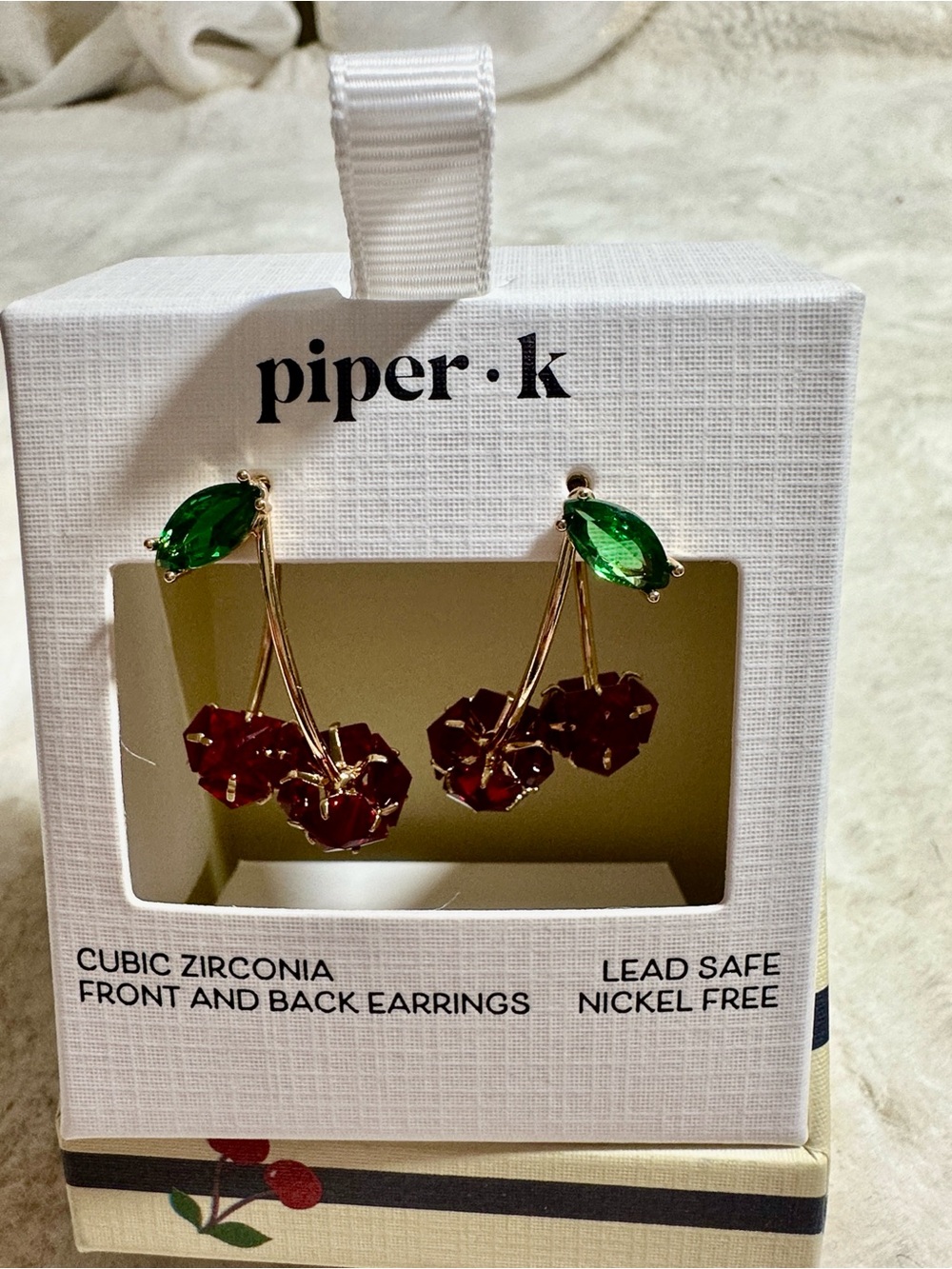 Piper K CZ Cherry front and back dangle earrings